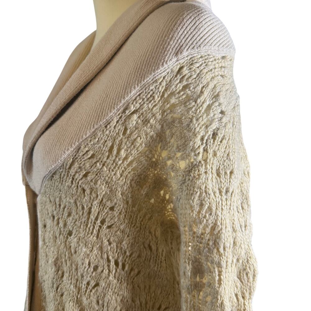 Free People Beige Textured Knit Long Button Front Cardigan Sweater, Size Medium - Picture 5 of 10